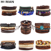 10 Styles Trendy Vintage Multilayer Handmade Leather Bracelets Leaf Anchor Aircraft Wood Beads Bracelets & Bangle Wholesale