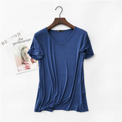 17 Colors! 2020 High Elastic V-neck Tshirt Women Summer Short Sleeve t-shirt Female Cool Modal t shirts Free Dropshipping 323