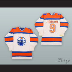 1973-74 WHA Ross Perkins 9 Edmonton Oilers White Hockey Jersey