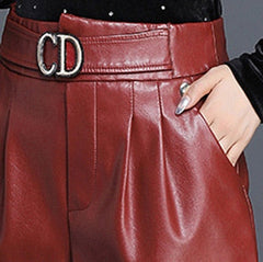 1pcs High waist Women's Plus size leather shorts 2020 Autumn New Fashion PU leather Faux Big pocket shorts Ladies loose shorts