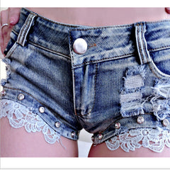 1pcs Womens Sexy Lace jeans denim shorts 2020 Summer Fashion cotton Lace shorts Ladies Skinny low waist short pants jeans Girls
