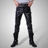 2018 Men skinny faux leather leisure pants black gold silver pu Shiny pants singers club performance on stage Dancer jeans plus