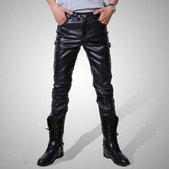 2018 Men skinny faux leather leisure pants black gold silver pu Shiny pants singers club performance on stage Dancer jeans plus