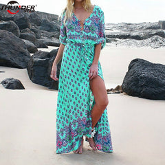 2018 Summer Boho Dress Etehnic Sexy Print Retro Vintage Dress Tassel Beach Dress Bohemian Hippie Dress Robe Vstidos Mujer LX5
