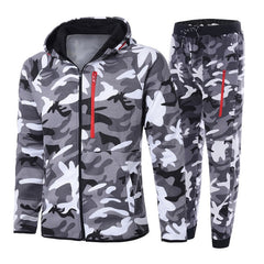 2019 2Pcs Camouflage Tracksuit Sportwear Hoodies Sweatshirt Pants Plus Size 3XL Men Running Set Camo Print Sport Jogger Suits