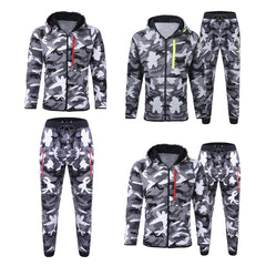 2019 2Pcs Camouflage Tracksuit Sportwear Hoodies Sweatshirt Pants Plus Size 3XL Men Running Set Camo Print Sport Jogger Suits