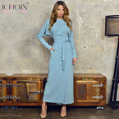2019 Autumn Long Party Dress Women Winter Blue Women Office Dress Style Split Elegant Evening Female Bodycon Maxi Wrap Dresses