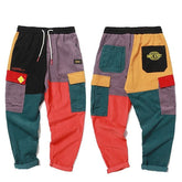 2019 Hip Hip Pants Vintage Color Block Patchwork Corduroy Cargo Harem Pant Streetwear Harajuku Jogger Sweatpant Cotton Trousers
