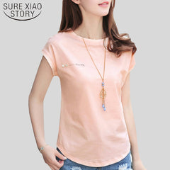 2019 New summer fashion blouses top Ladies Solid Short Sleeve Pink Camisetas Feminina plus size Letter womens clothing 2299 50
