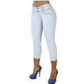 2019 Plus Size Women Sexy Casual Cropped Pants Solid Color Button Fly Waist Slim Trousers Breathable Elastic Pencil Pants