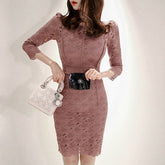 2019 Spring NEW Elegant hollow out Lace Dress Women slim Sheath Bodycon pencil Dresses 3/4 sleeve office Work Vestidos