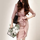 2019 Spring Solid Bandage Ruched Draped Pencil Dress Casual Sweet Mini Dresses OL Ruffles Sheath Bodycon work Vestidos