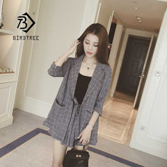 2019 Summer Casual Plaid Short Pant Suits 2 Piece Set Women's Single Button Pocket Lace Up Bow Notched Female Hot Sale S95514Z