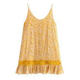2019 Summer Strappy Mini Dress Sexy Low Back Women Yellow Floral Print Lace Boho chic Beach Holiday Party Dresses Vestidos