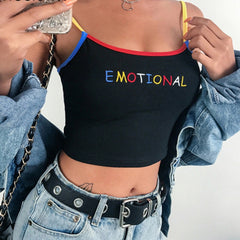 2019 Summer Tops Tee Sleeveless Tank & Camis for Women Letter Embroidered Short Vest Spaghetti Strap Camisoles Slim Black Tanks