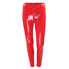 2019 Women Sexy Shiny PU leather Leggings with Back Zipper Push Up Faux Leather Pants Latex Rubber Pants Jeggings Black Red