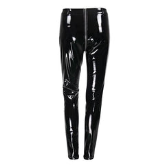 2019 Women Sexy Shiny PU leather Leggings with Back Zipper Push Up Faux Leather Pants Latex Rubber Pants Jeggings Black Red