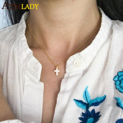 2019 high quality gold filled 925 sterling silver pave AAA cz tiny cute cross pendant chocker necklace cz charm necklack jewelry