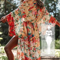2020 Bikini Cover-ups Bohemian Printed Long Kimono Cardigan Plus Size Chiffon Tunic Women Beach Wear Swim Suit Cover Up Q912
