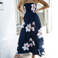 2020 Bohemian Beach Dress Women Summer Casual Sleeveless Split Floral Off Shoulder Maxi Long Boho Dress Clothing Robe Female