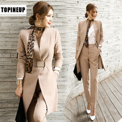 2020 Business Ladies women two piece outfits Formal OL style Elegant Skinny Long Blazer Pants Two Pieces Sets