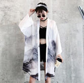 2020 Landscape Print kimino Blouses Sunscreen Harajuku Summer women Tops and blouses plus size Chiffon Cardigans