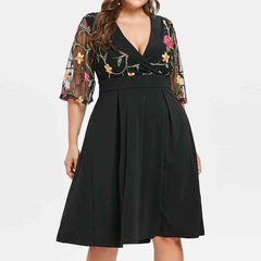 #38 Women's Dress Women Casual Simple Fashion Short Sleeve Large Size Solid Color Embroidered V-neck Sexy Loose Dress