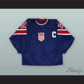 1932 Throwback Chris Chelios 24 USA National Team Dark Blue Hockey Jersey