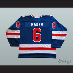 1980 Miracle On Ice Team USA Bill Baker 6 Hockey Jersey Blue