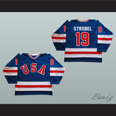 1980 Miracle On Ice Team USA Eric Strobel 19 Hockey Jersey Blue