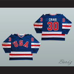 1980 Miracle On Ice Team USA Jim Craig 30 Hockey Jersey Blue