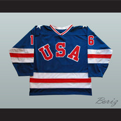1980 Miracle On Ice Team USA Mark Pavelich 16 Hockey Jersey Blue