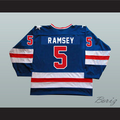 1980 Miracle On Ice Team USA Mike Ramsey 5 Hockey Jersey Blue