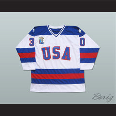 1980 Miracle On Ice Team USA Jim Craig 30 Hockey Jersey White with Patch