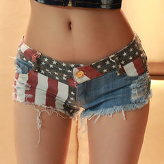 1 pcs Woman hole shorts  Summer Pure cotton broken hole jeans Shorts Sexy flag stripe shorts Ladies denim Short Pants women