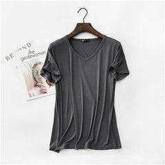17 Colors! 2020 High Elastic V-neck Tshirt Women Summer Short Sleeve t-shirt  Female Cool Modal t shirts  Free Dropshipping 323
