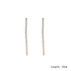 17cm Long Rhinestones Crystal Dangle Earrings Women Fashion Drop Earrings Jewelry Silver Color Double Tail Tassel Accessories