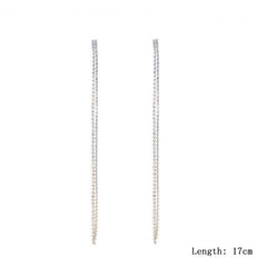 17cm Long Rhinestones Crystal Dangle Earrings Women Fashion Drop Earrings Jewelry Silver Color Double Tail Tassel Accessories