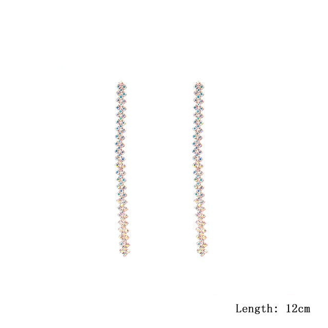17cm Long Rhinestones Crystal Dangle Earrings Women Fashion Drop Earrings Jewelry Silver Color Double Tail Tassel Accessories