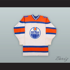 1973-74 WHA Ross Perkins 9 Edmonton Oilers White Hockey Jersey
