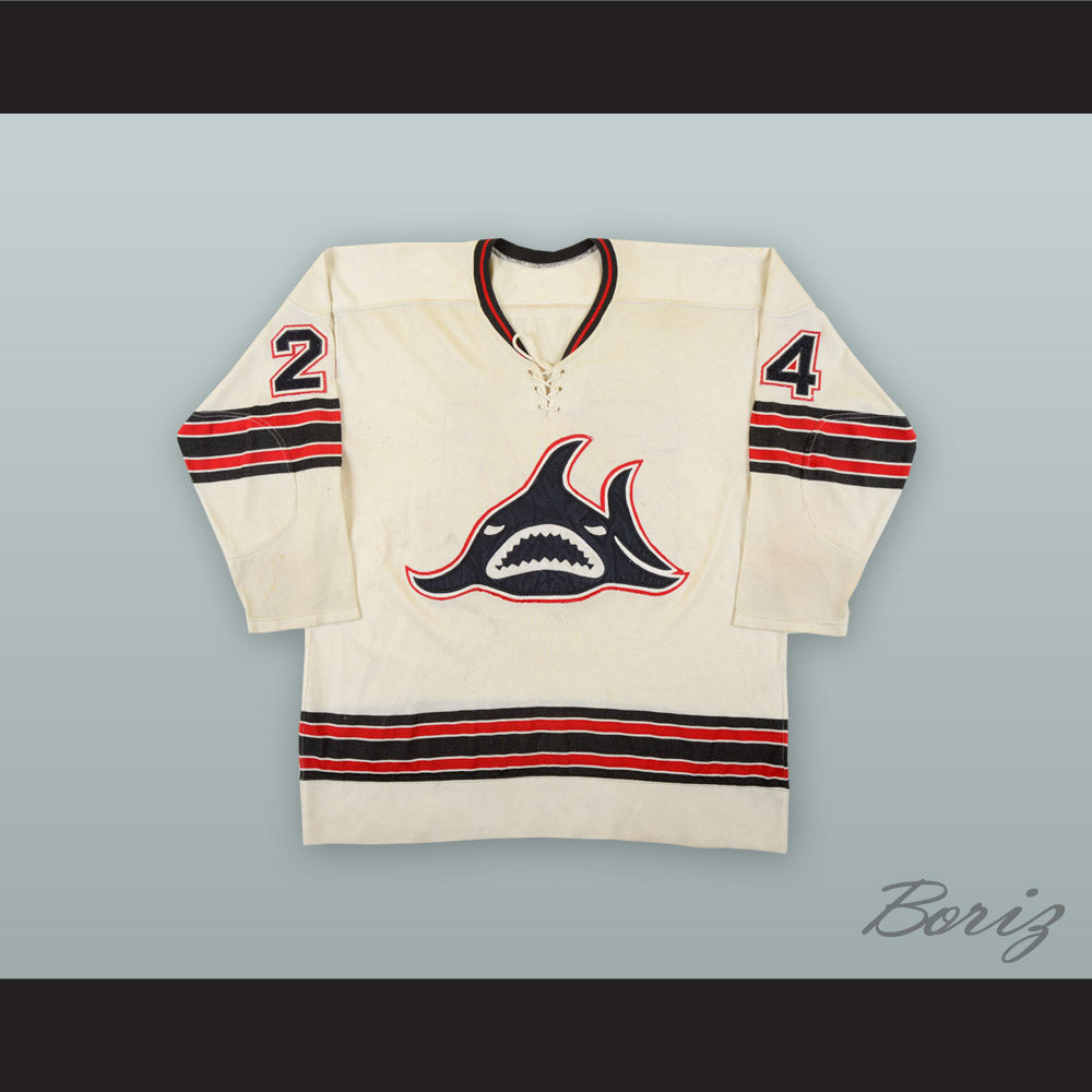 1973-74 WHA Tom Serviss 24 Los Angeles Sharks White Hockey Jersey