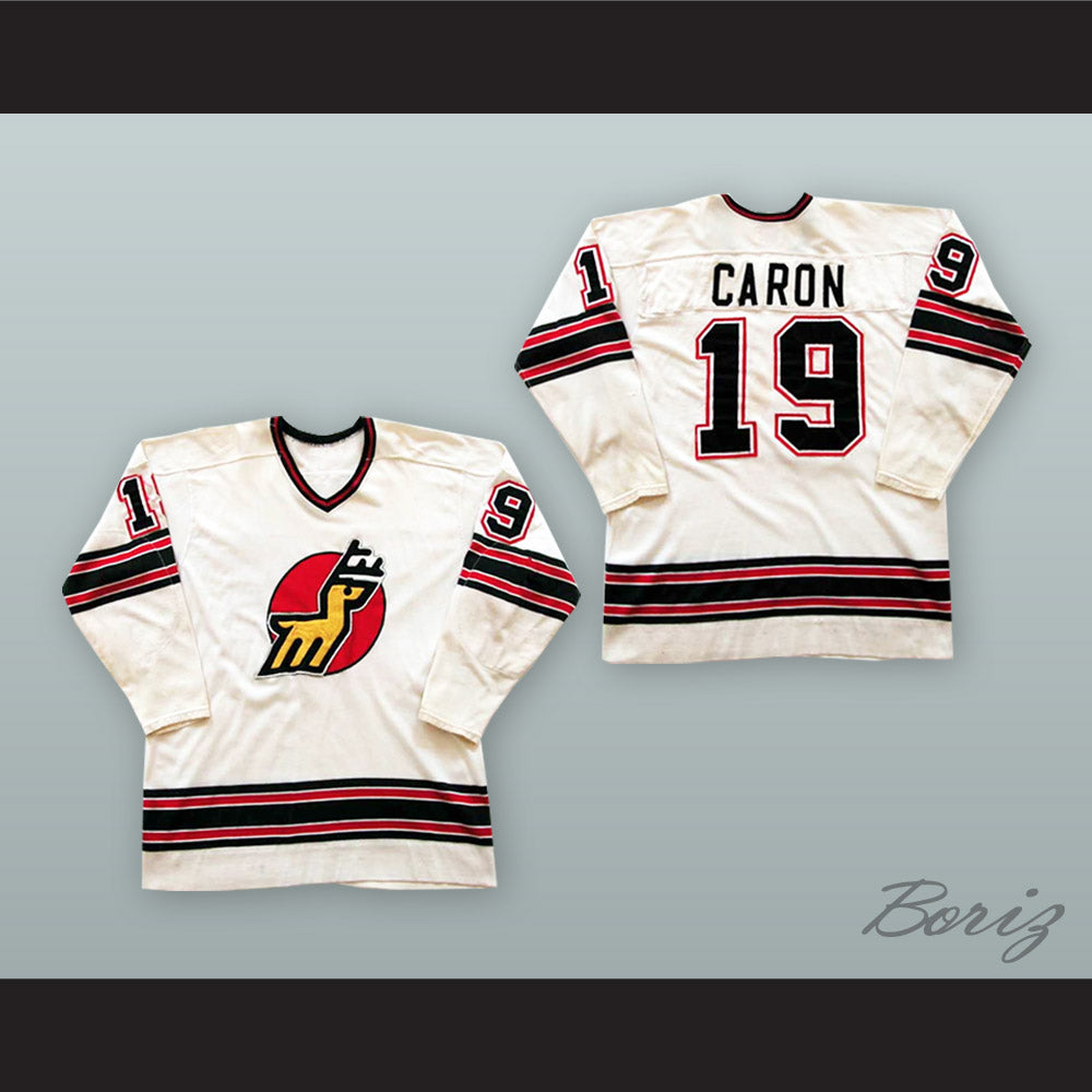 1974-75 WHA Alain Caron 19 Michigan Stags White Hockey Jersey