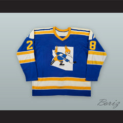 1976-77 WHA Blair Davidson 28 Phoenix Roadrunners Blue Hockey Jersey