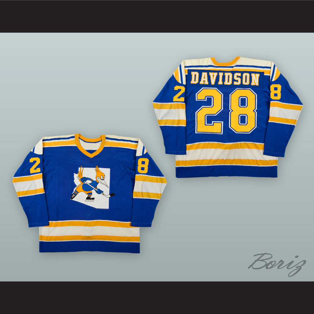 1976-77 WHA Blair Davidson 28 Phoenix Roadrunners Blue Hockey Jersey