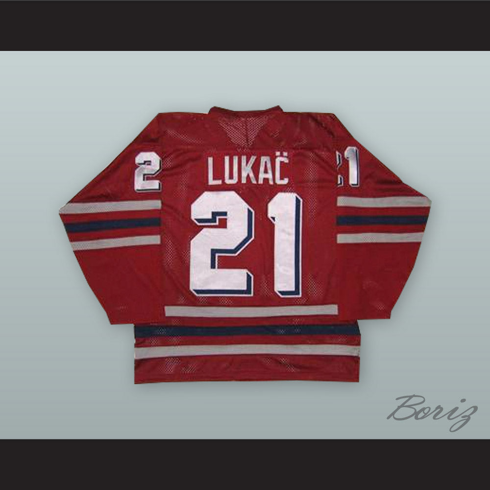 1980 Vincent Lukac 21 Czechoslovakia National Team Red Hockey Jersey