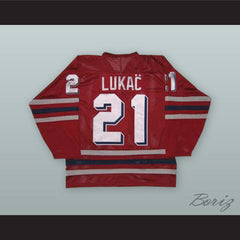 1980 Vincent Lukac 21 Czechoslovakia National Team Red Hockey Jersey