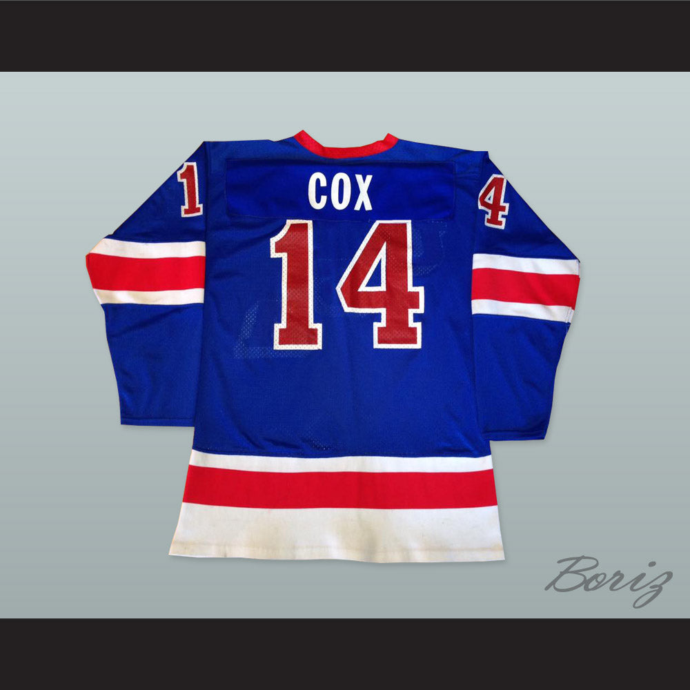 1980 Ralph Cox 14 USA Blue Hockey Jersey