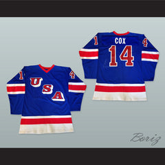 1980 Ralph Cox 14 USA Blue Hockey Jersey