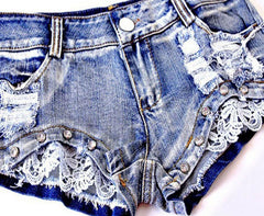 1pcs Womens Sexy Lace jeans denim shorts 2020 Summer Fashion cotton Lace shorts Ladies Skinny low waist short pants jeans Girls