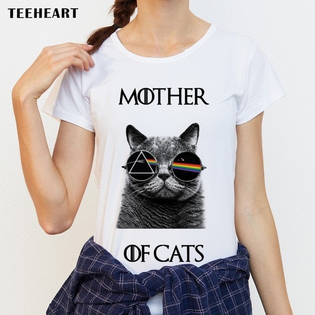 2017 New Fashion Women T Shirts Short Sleeve Slim Lady T-Shirt Mother Of Cats Printed Tops Funny Casual Tee